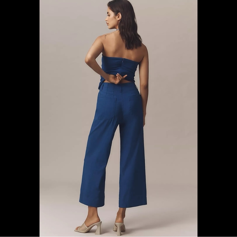 Anthropologie Maeve Colette The Magic Fabric Crop Wide Leg Pant Navy Blue 32 - Picture 3 of 13